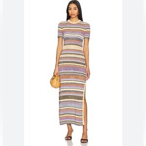 ba&sh Tonnie Multicolor Striped Knit Maxi Dress Short Sleeve Side Slit Dress M